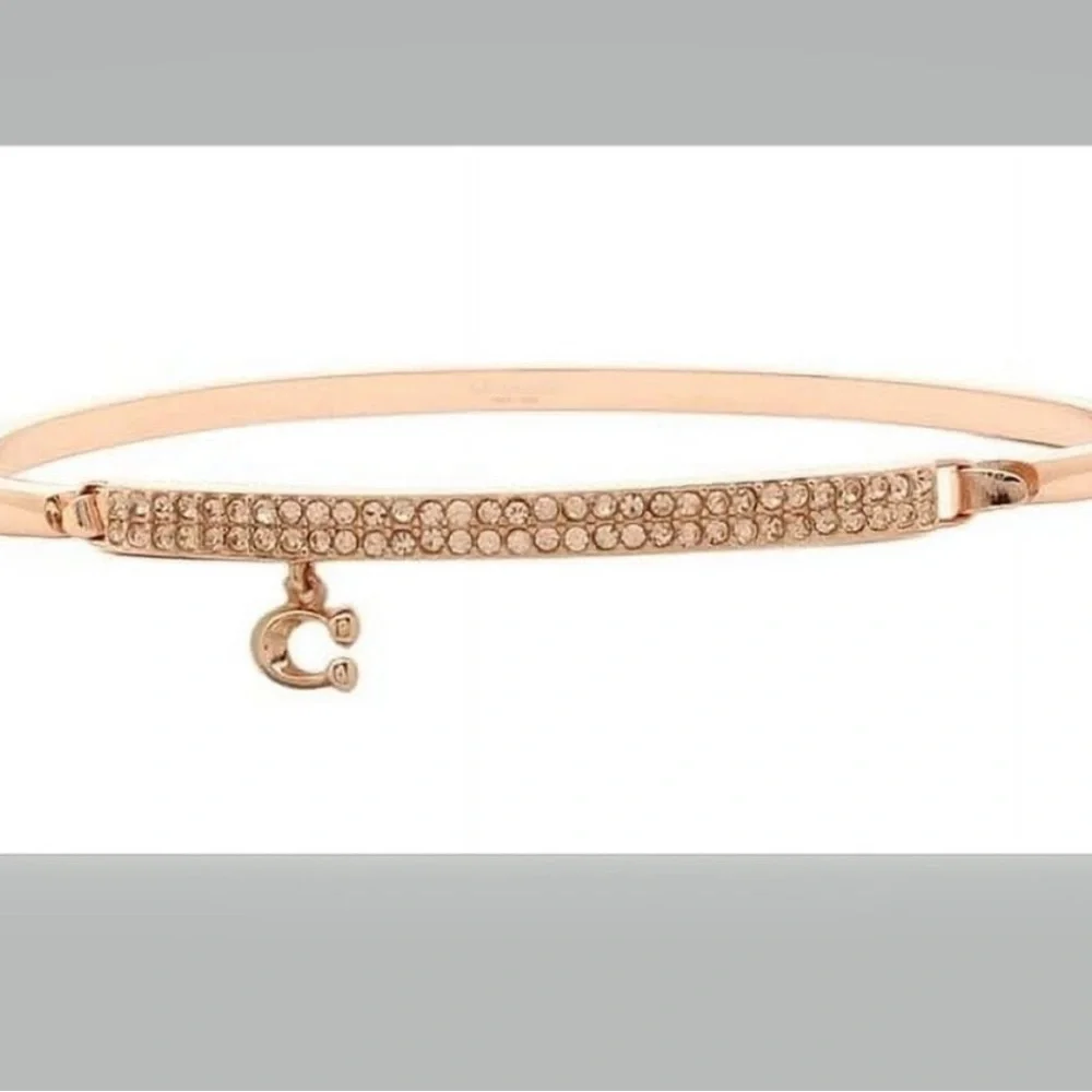 Coach Signature Pave Bar Hinged‎ Bangle bracelet rose gold NWT